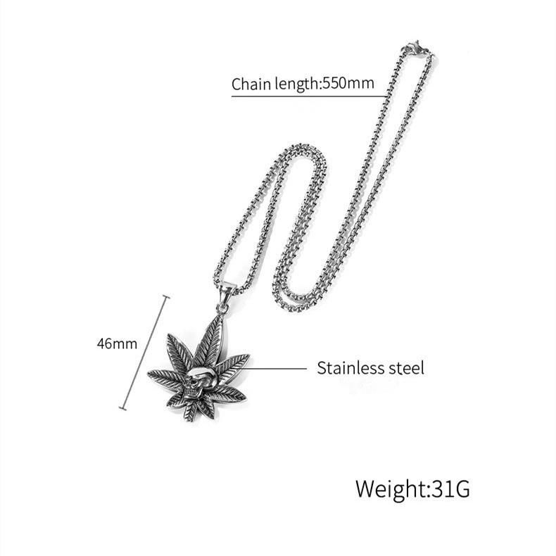 Stainless Steel Skull Necklace Leaf Skull Pendant Fashion Jewelry for Mens
