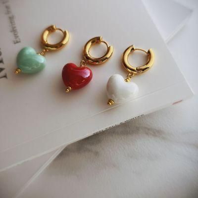Fashion Jewellery Color Mixed Sweet Ceramic Heart Earrings