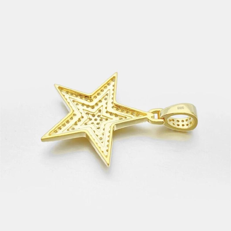 Fashion Jewellery Hip Hop Jewelry Men 925 Sterling Silver Gold Plated Star Pendant Necklace Vvs Moissanite Diamond Pendant