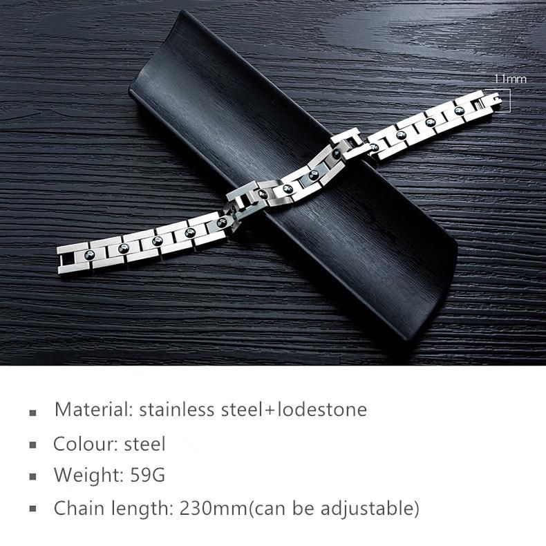 High Quality Stainless Steel Jewelry +Lodestone Male Bracelet