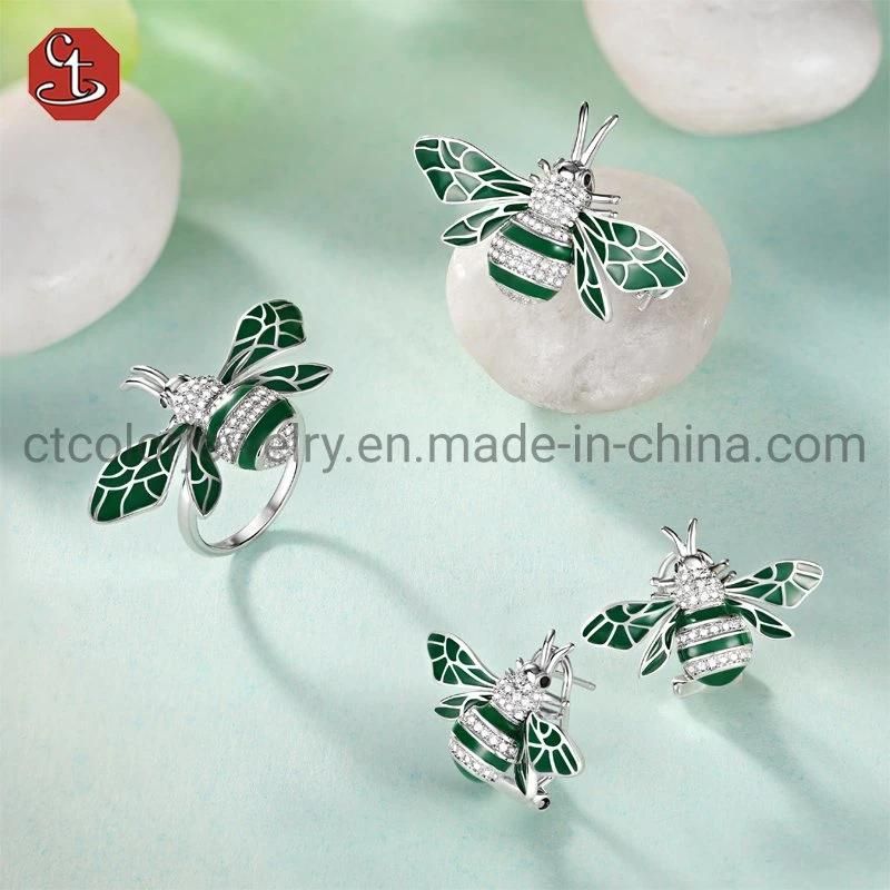 Fashion Jewelry Enamel Bee Earring Omega 925 Silver Earrings for Women Girls