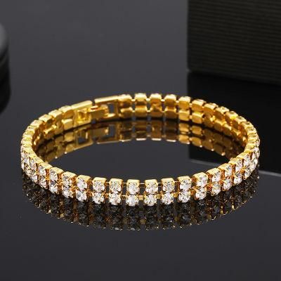 Men&prime; S and Women&prime; S Hip Hop Double Row Full Rhinestone Bracelet