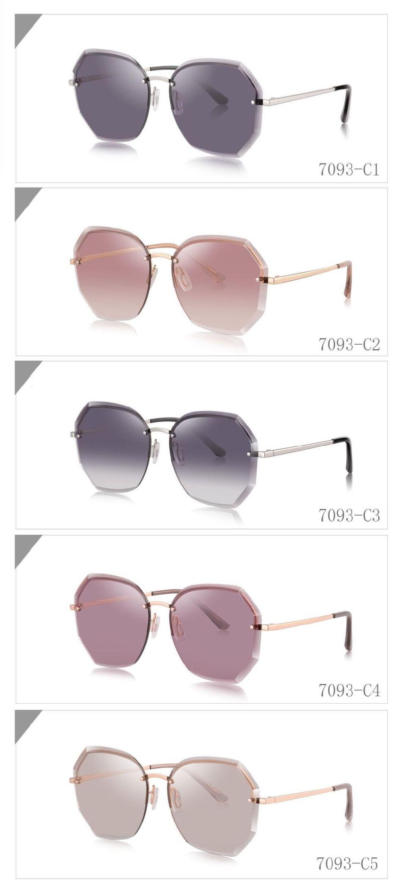 Ready to Ship Women Rimless Round Edge Cutting Nylon Sunglasses