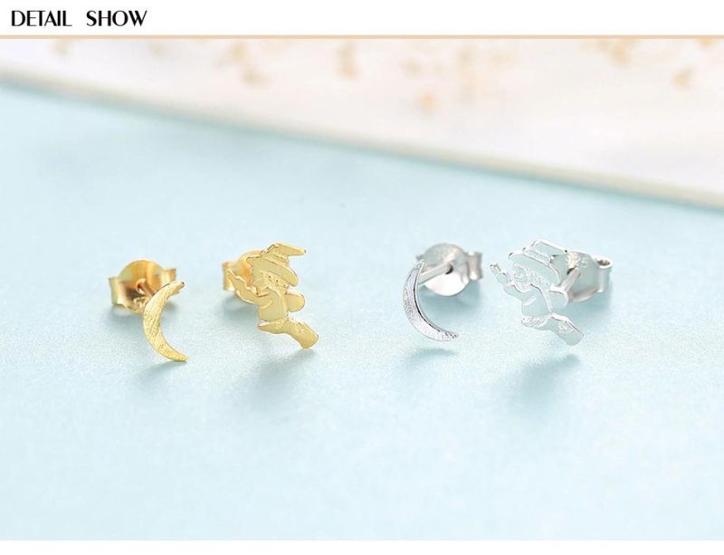 Sterling Silver Jewelry Pinocchio and Moon Shape Ear Studs