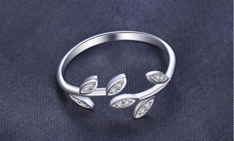 Olive Leaf Cubic Zirconia 925 Sterling Silver Adjustable Open Ring Love Peace Fashion Jewelry Wholesale