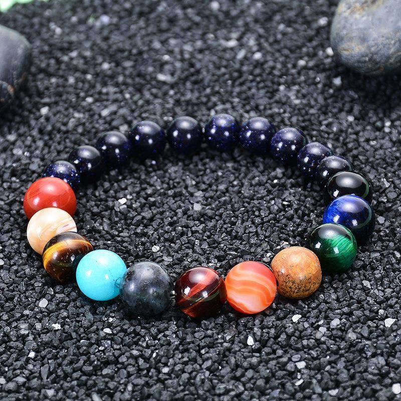 Solar System Eight Planets Stretch Line Bracelet Natural Blue Sand Stone Women′ S Accessories Wholesale Natural Stone Beaded Bracelets