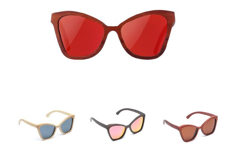 Custom Logo Polarized Lens Cat Eyes Ladies Bamboo Wooden Sunglasses