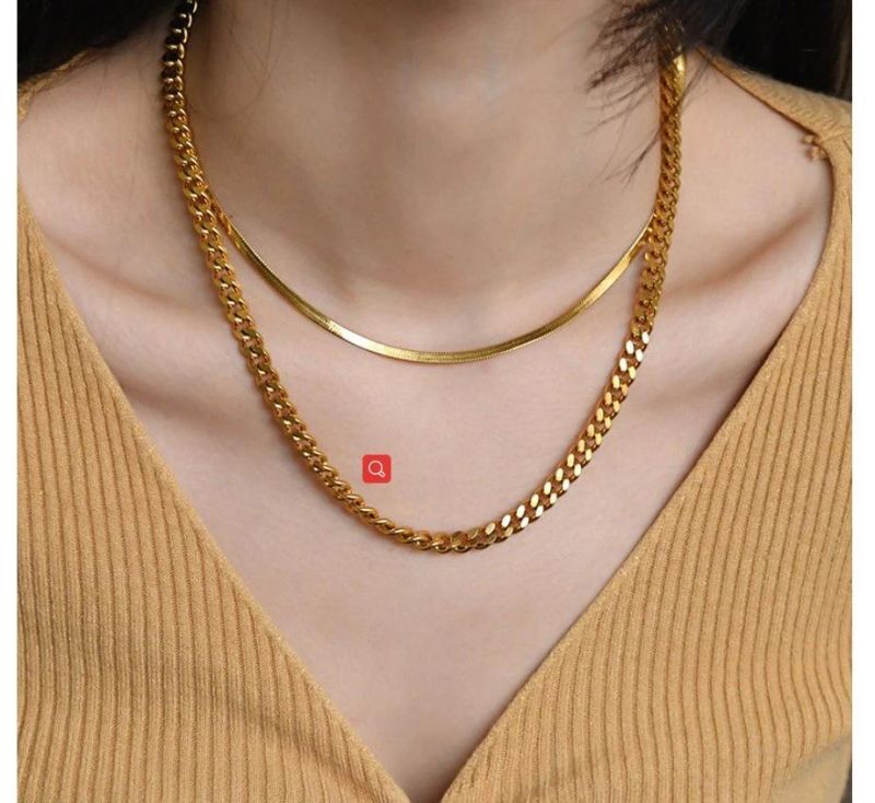 Vnox Cuban Chain Necklace for Men Women, Basic Punk Stainless Steel Curb Link Chain Chokers, Vintage Gold Tone Solid Metal Collar Dropshipping Wholesale