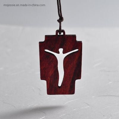 Custom Design Laser Cut Hollow out Wooden Pendant Necklace with Cord