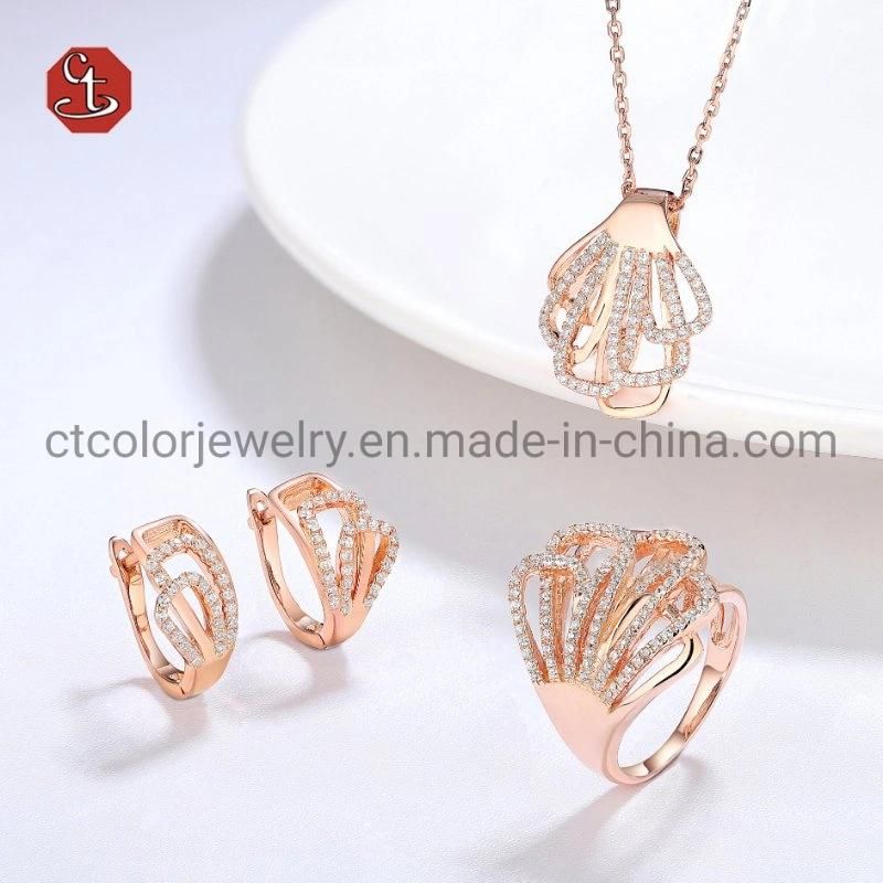 Fashion Jewelry Pendant 925 Sterling Silver Gold Plated/Rose Plated/White Plated shell Shaped CZ Women Necklaces