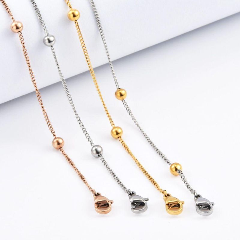 Fashion Jewellery Layering Necklace Stainless Steel Curb Chain Ball Lady Jewelry Gold Plated 316L