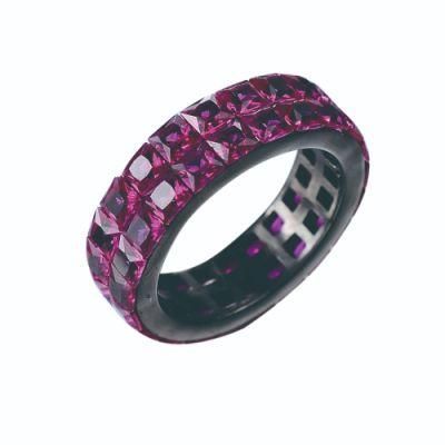 Iced out Ruby Purple Square CZ Stone Black Plating Rings