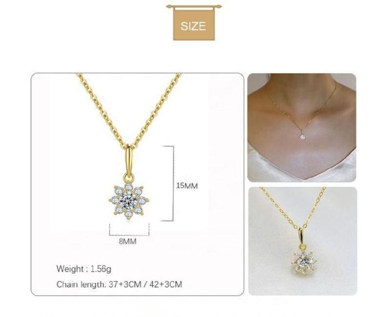 925 Sterling Silver Shiny Zircon 14K 18K Gold Plated Simple Sun Flower Pendant Necklace Women Exquisite Jewelry