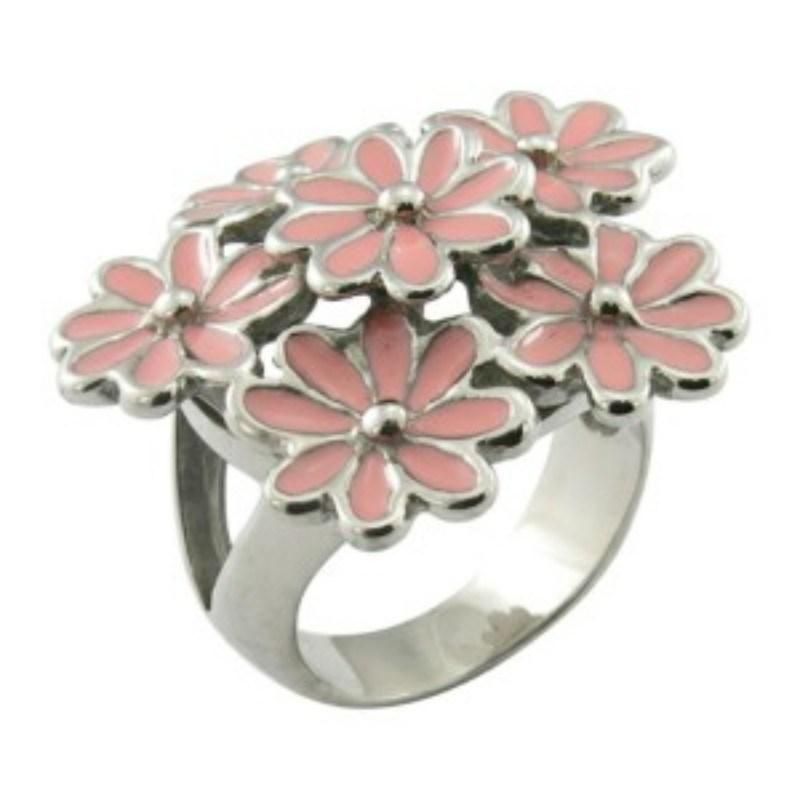 Fashion Women Stainless Steel Flower Diamond Ring