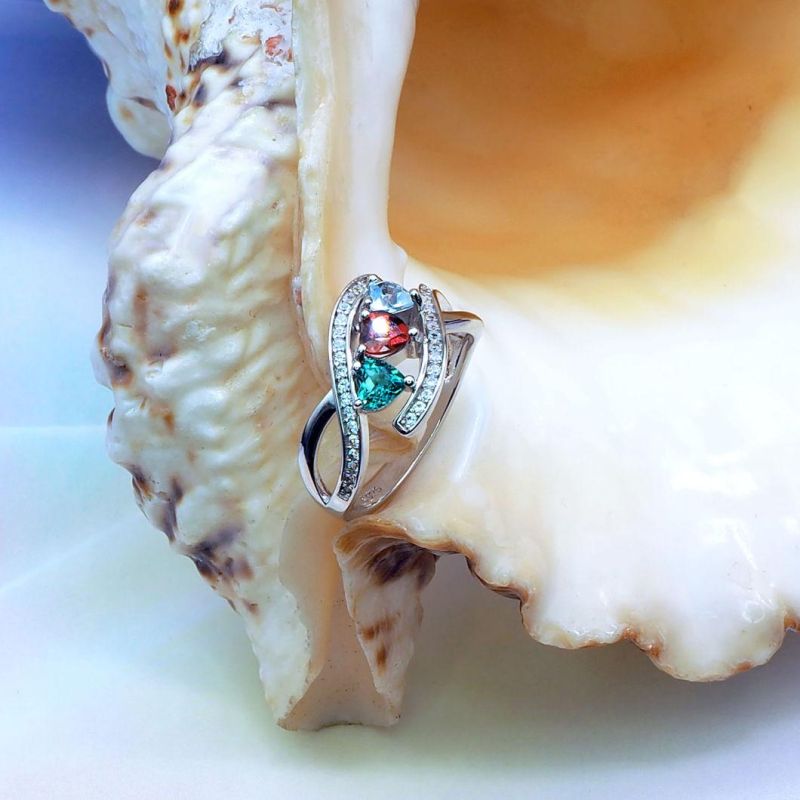 925 Sterling Silver Jewelry Heart Ring with Gemstone Created Topaz/Garnet/Green Amethyst