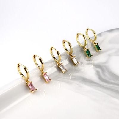 Custom 2022 925 Sterling Silver Dainty Fashion Jewelry 18K Gold Plated Baguette Colorful Stones Huggie Hoop Cubic Zirconia Drop Earrings