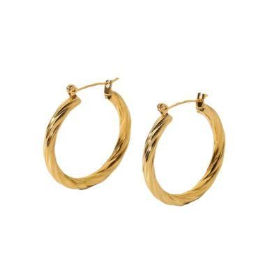 18K Gold-Plated Stainless Steel Twisted Ring Earrings Twisted Pattern C-Shaped Earrings Pendant Titanium Steel Jewelry Earrings