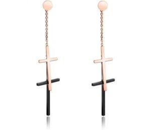 Girls Black and Rose Gold Color Cross Dangle Drop Earrings for Women Jewelry