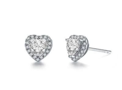 Genuine 925 Sterling Silver Heart Shape Cluster Halo Cubic Zirconia Earrings