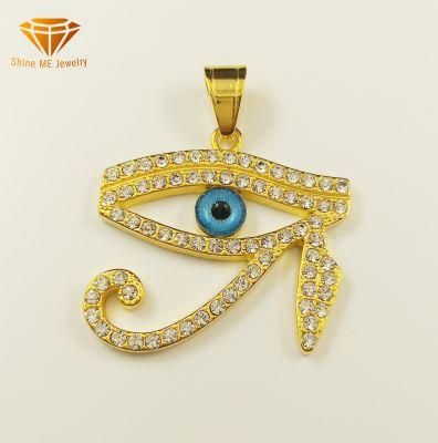 The Eye of Horus Jewelry Titanium Stainless Steel Gold Plated Diamond Horus Blue Eye Pendant Spt2616