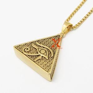 24&quot; (60cm) Men&prime;s Jewelry Stainless Steel Black Silver Gold Color Eye of Horus Pyramid Freemason Pendant Necklace 3mm Box Chain