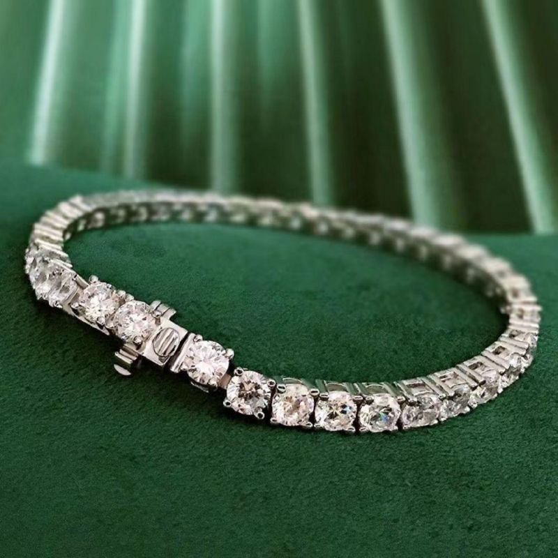 925 Sterling Silver One Row Full of High-Carbon Diamond Bright Silver Charms for 4mm Tennis Bracelet Jewelry