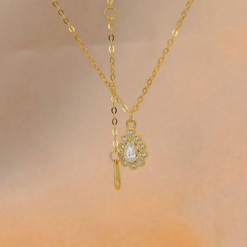925 Sterling Silver 14K 18K Gold Plated Water Drop Crystal Pendant Necklace Women Vintage Palace Style Fashion Jewelry