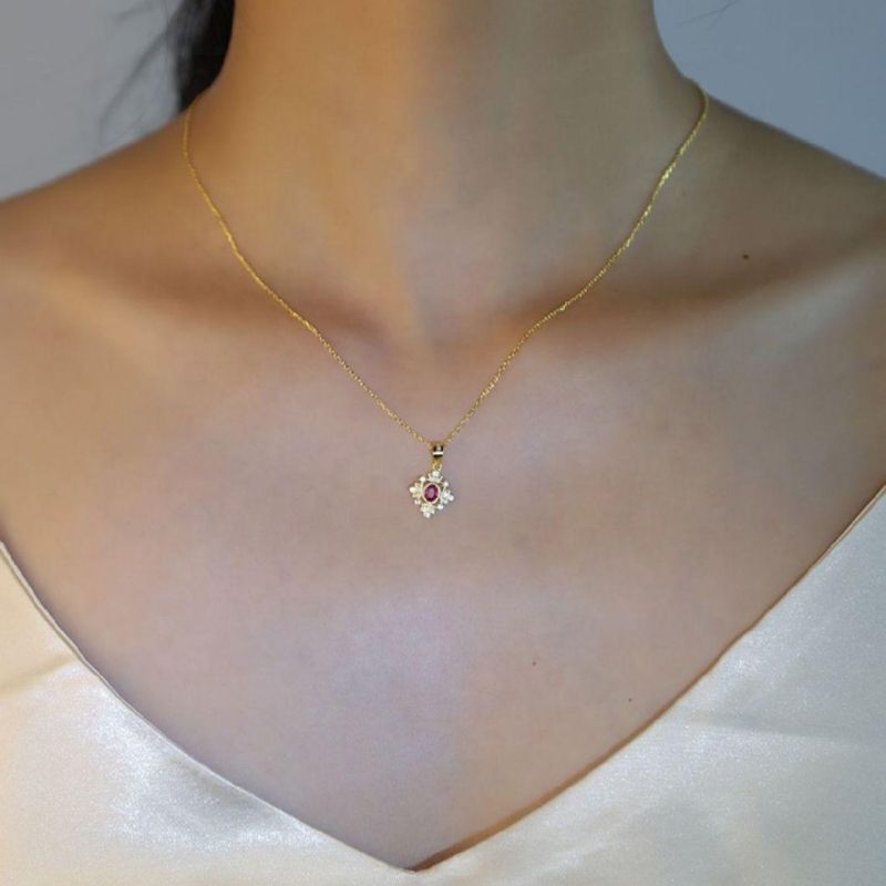 925 Sterling Silver 14K Gold Plated Red Zircon Clavicle Chain Necklace Women Light Luxury Classic Wedding Jewelry