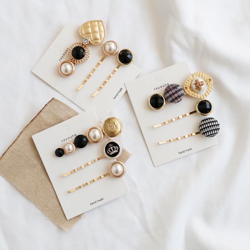 Japan Houndstooth Button Pearl Hairpin