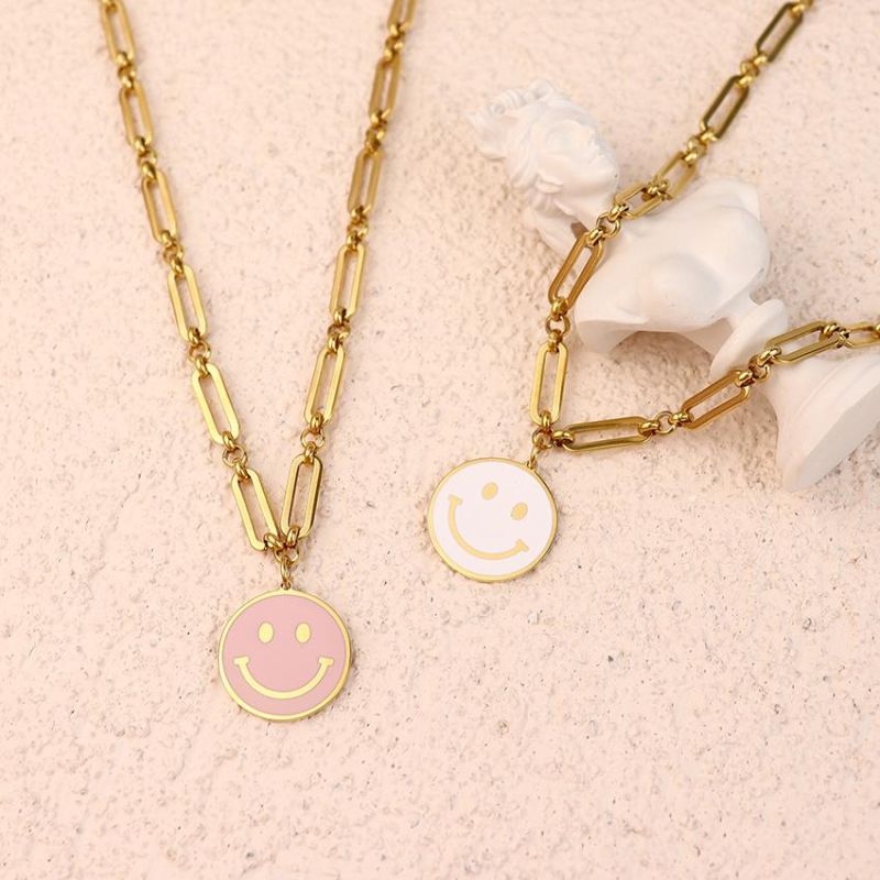 2022 Smiley Face Necklace Gold Chain Double Round Smile Color Oil Painting Talisman Necklace Jewelry for Women