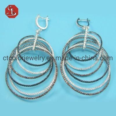 Exaggerated Fashion Ladies Earrings Circle Cubic Zircon 925 Silver Earrings