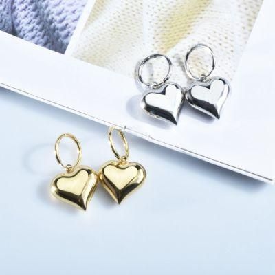 Anti Tarnish Earrings Jewelry 18K Gold Plated Stainless Steel Polishing Smooth Love Heart Pendant Buckle Hoop Earrings for Women