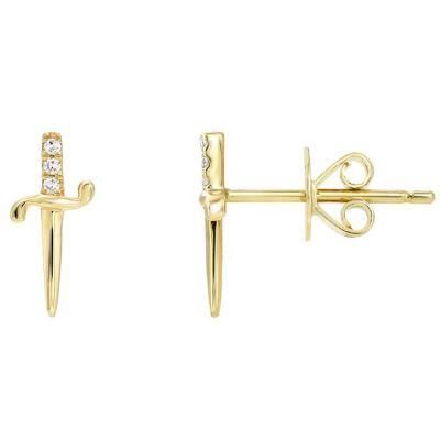 Custom 925 Sterling Silver Fashion Jewelry 18K Gold Plated Piercing White Black CZ Zircon Sword Dagger Stud Earrings for Women