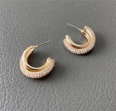 New Arrival 18K Gold Plated Smooth Pave Cubic Interlocking Hoop Earrings for Women Mini Brass Alloy Earring