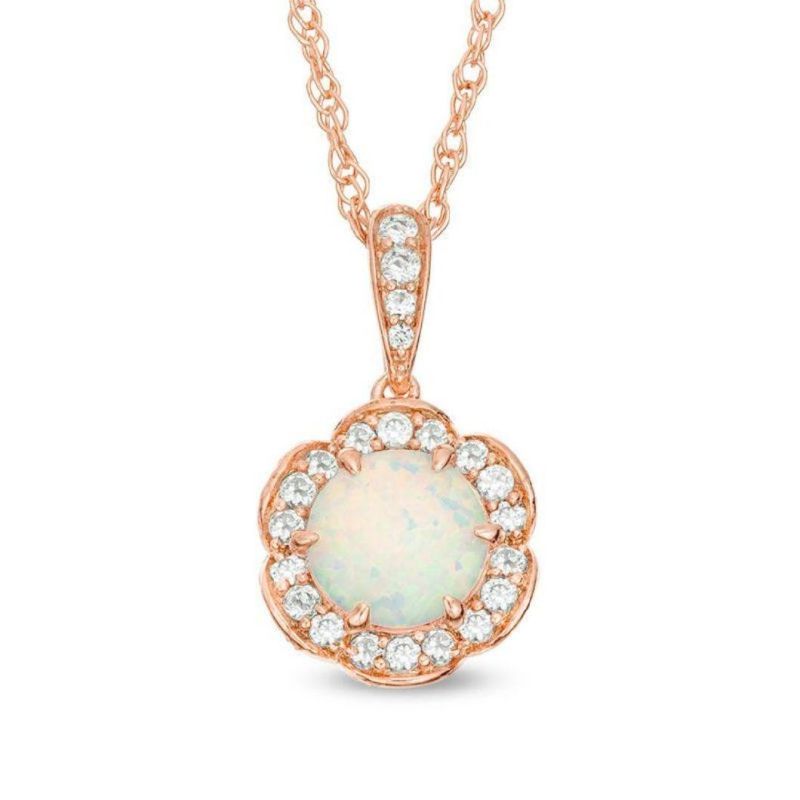 Hot Selling Jewelry Flower Frame Opal with CZ Necklace S925 Gold Plated Necklace