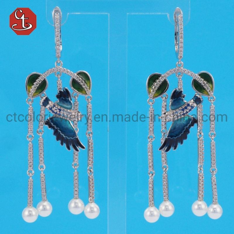 Women White Black Blue Colorful Enamel White CZ Bird Butterfly Horse Animal Earrings Fashion Jewelry