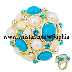 Gold Plated Rings R052g with Clear and Aquamarine Crystal Stones