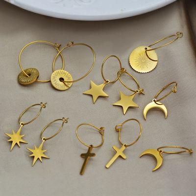 Stainless Steel Jewelry Gold Plated Earrings Big Circle+Different Dangles