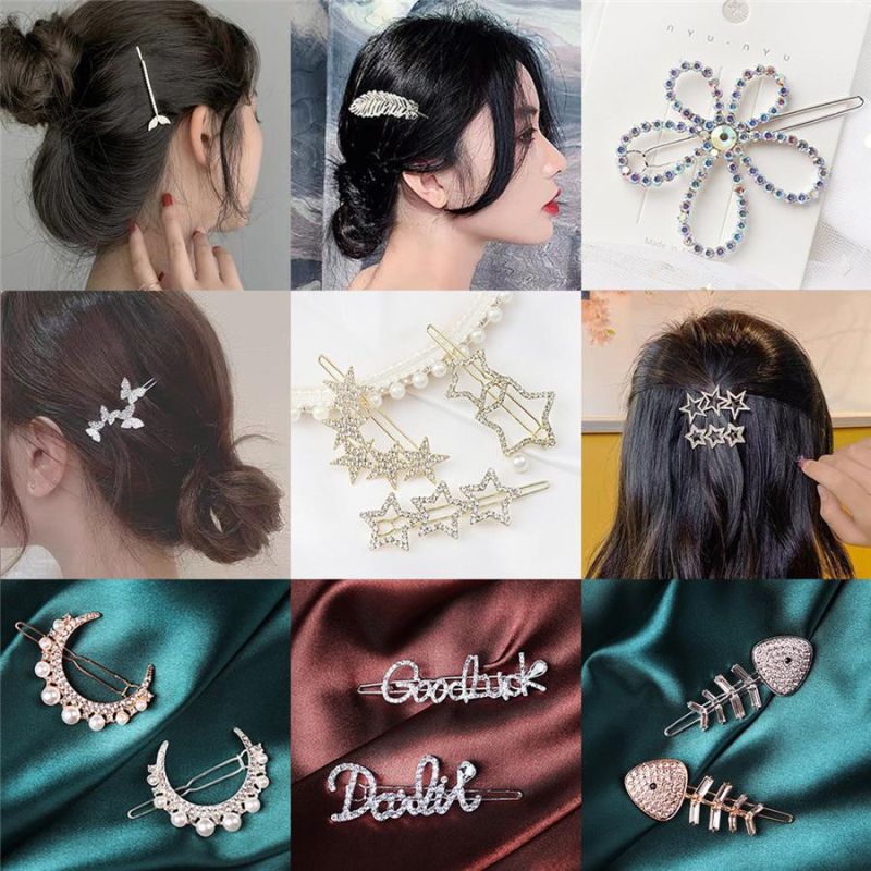 New Korea Rhinestone Hairpin Female Alloy Letter Star Korean Side Hairpin Side Clip Frog Clip