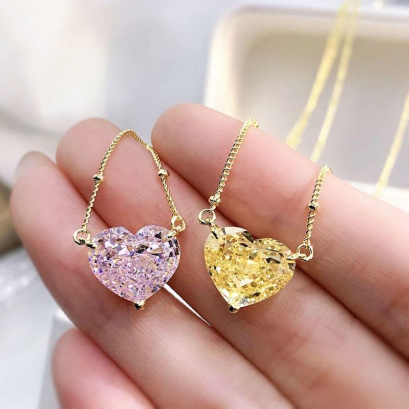 New Fashion Jewelry 925 Silver Necklace Heart Shape High Carbon Diamond Pendant Necklace