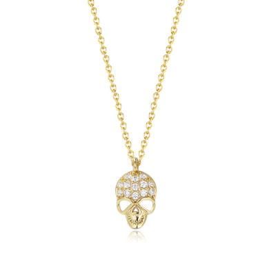 Women Fashion S925 Sterling Silver Diamond-Studded Skull Pendant Necklace Hip Hop Clavicle Chain