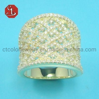 White CZ Pave Wider 18K Yellow Gold Rings Fashion Jewelry Cubic Zirconia CZ Ring for Women