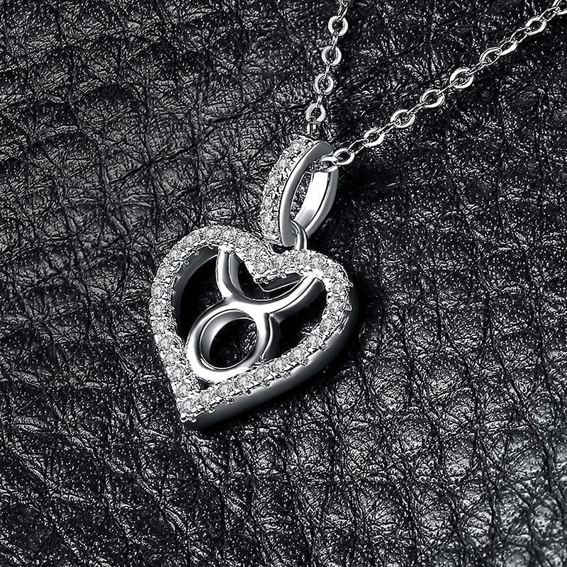Heart Love Zodiac Constellations Taurus Necklace Cubic Zirconia 925 Sterling Silver Jewelry
