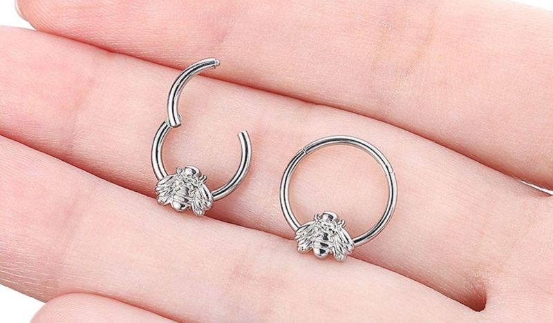 Hot Selling G23 Titanium Bee-Shaped Nose Ring European and American Human Body Piercing Nose Jewelry Simple Seamless Piercing Jewelry Nose Ring Tp2543