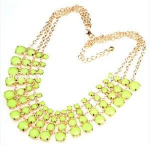 Summer Fashion Jewelry Accessory Multi Layer Green Resin Necklace Adjustable Chain Plated with Gold Lead Nickle Chromium Free (PN-067)