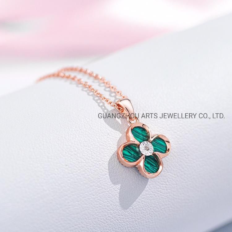 New Arrival Four Leaves Clover with Natural Diamond Silver Necklace Jewelry