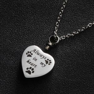 Pet Paw Print Memorial Ash Pendant Stainless Steel Cremation Jewelry Always in My Heart Ash Necklace