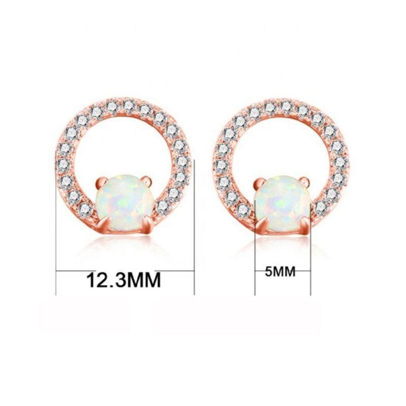 Factory Supply All-Match High-End Brass Simple Fashion Round Opal Zircon Elegant Stud Earrings