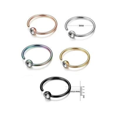 18g Stainless Steel Nose Ring Hoop CZ Body Ear Piercing