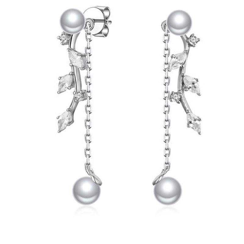 925 Silver or Brass Long Fashion Pearl Earrings for Wedding